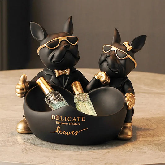 French Bulldog Decor Home Dog Statue Storage Bowl Table Ornaments Animal Figurine Resin Dog Sculpture Design Statue Gift